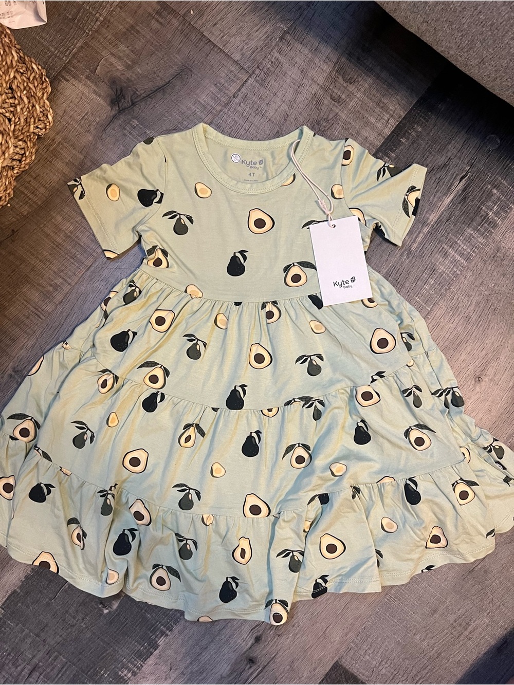Kyte Baby Sage Avocado Print Ruffle Tiered Dress